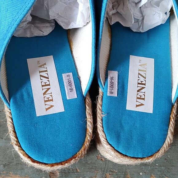 NWOT Venezia Silk Espadrilles Wedge Heel NOS Size 8 Striking Blue Handmade Y2K - Picture 7 of 13